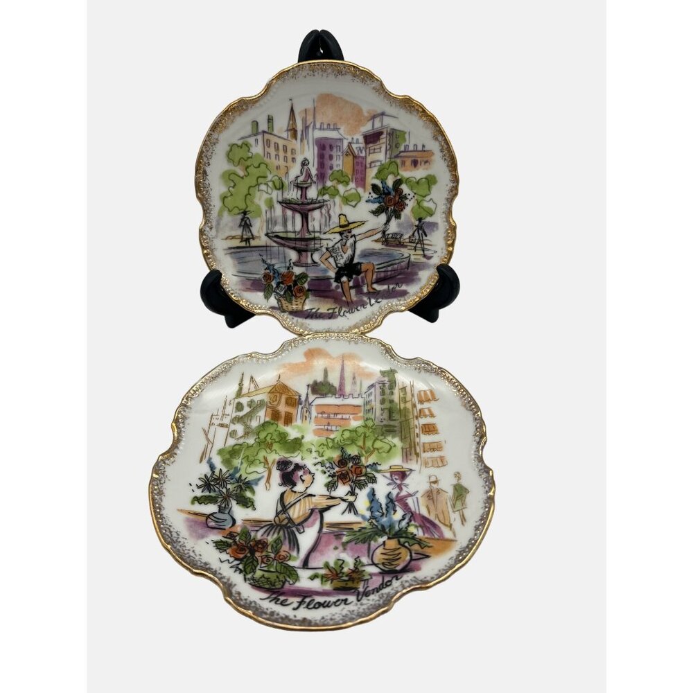 Vintage Criterion Products Decorative Plates The Flower Vendor Gold Trim Japan